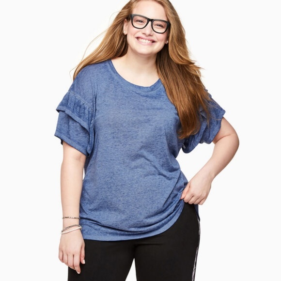 Loralette Tops - Loralette || Plus 3X Blue Double Ruffle Tee